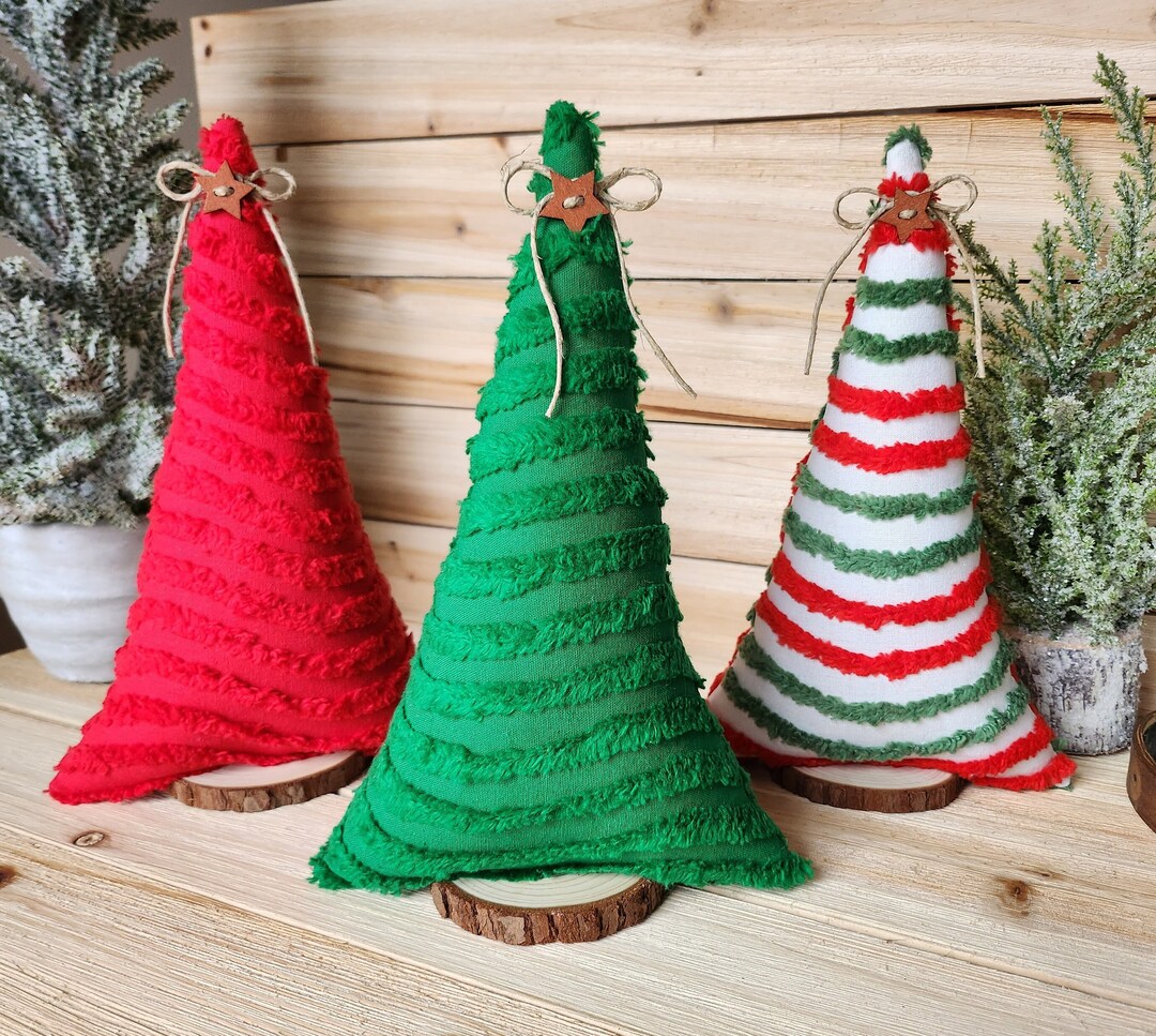 Set of Chenille Christmas Trees/red Green Vintage Chenille Etsy