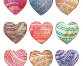 SALE - Postcard Hearts, Illustrated Postcard, Aquarel and Pen