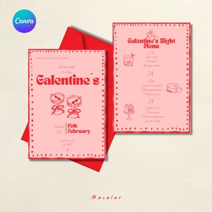 Invitación Digital y Menú de Galentine’s – Plantilla Editable en Canva