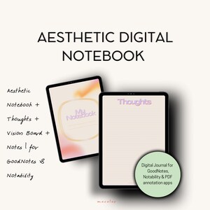 Aesthetic Digital Notebook for GoodNotes, Vision Board Journal iPad, Minimal Digital Notes Template, Undated PDF Planner