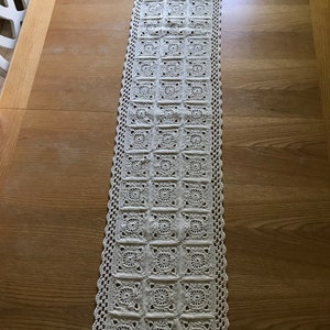 Natural Crochet Doily, Crochet Medallion Table Runner, Rectangle Doily, Tabletop Decor, Home Accent