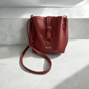 Burgundy Faux Leather Bucket Bag, Faux Leather Bag, Slouchy Hobo Crossbody, Adjustable Cross Body Strap, Snap Closure