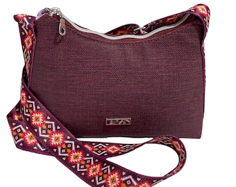 Maroon Cross body Bag, Faux Leather Small Size Purse, Adjustable Strap, Webbing Strap, Shoulder Strap, Dark Purple Purse