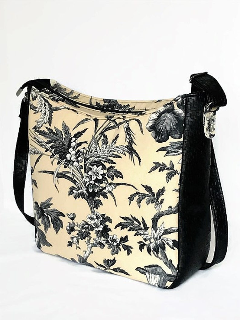 Fabric Vegan Leather Shoulder Strap Purse Black Faux Leather Etsy