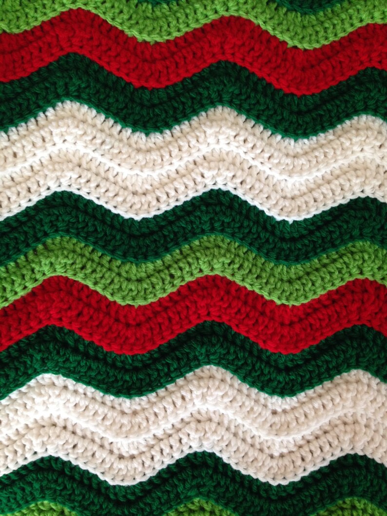 Christmas Colors Chevron Afghan Chevron Holiday Crochet Afghan Bright Green Red White Striped Design Throw Ripple Stitch Crochet Blanket