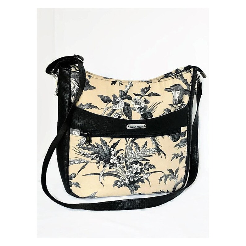 Fabric Vegan Leather Shoulder Strap Purse Black Faux Leather Etsy