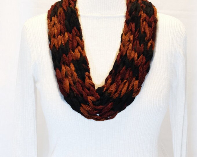 Multi Color Infinity Scarf Knit Yarn Necklace Black Brown Etsy