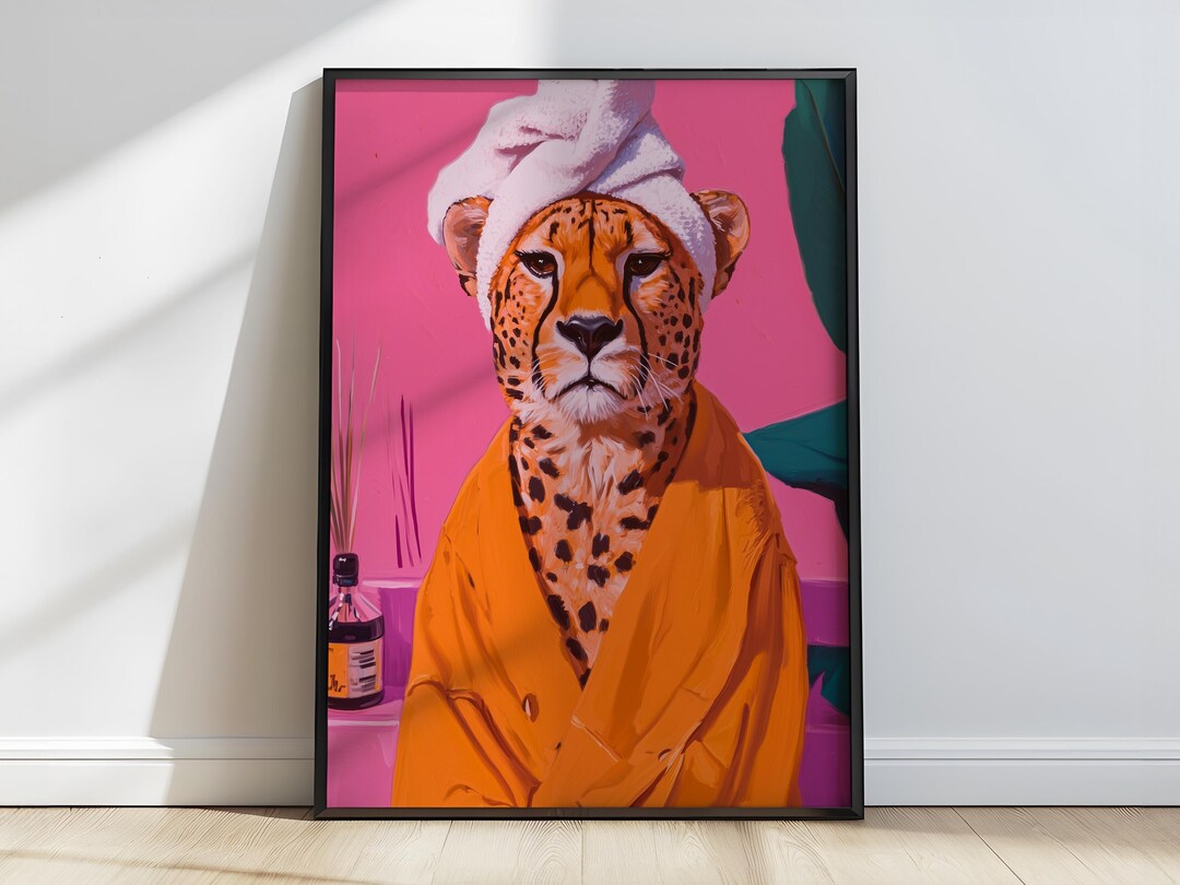 Cheetah Robe Bathroom Funny Bathroom Maximalist Dopamine Decor: Digital ...