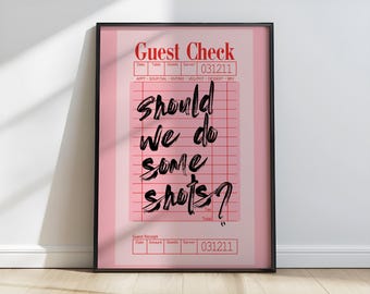 Wall Art Printable Bar Cart Decor | Should we do some shots? Guest Check wall art poster room decor pink Dorm Decor (Digital Download)