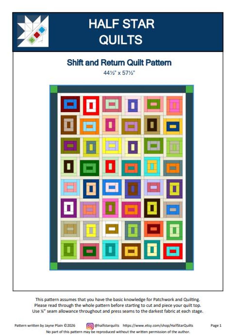 Shift and Return - Patchwork Quilt Pattern Instruction - Digital Download image 2