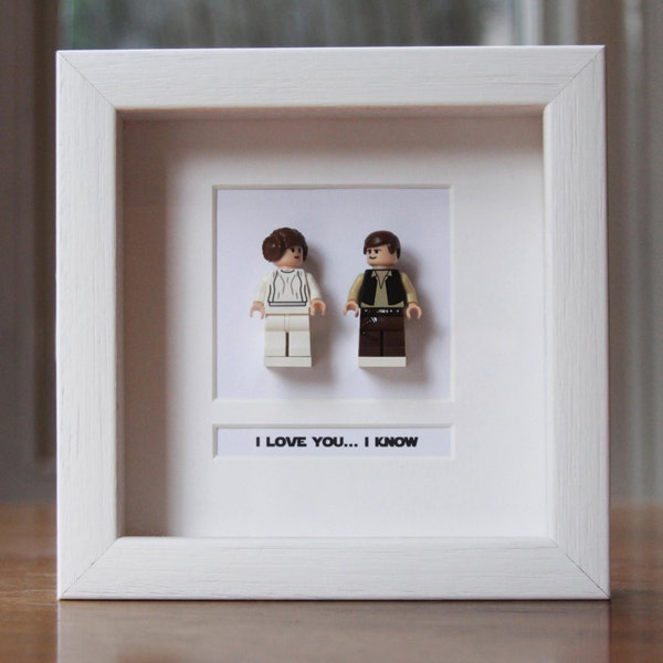 SALE *** Discounts on all frames *** Star Wars Framed Mini Figures Han & Leia made from Lego