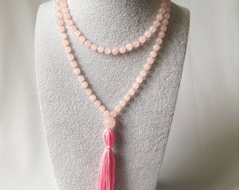 Rose Quartz Beaded Necklace Tassel, Heart Chakra Necklace, Yoga Gifts For Her, Meditation Gift For Women, Birthday Gift For Sister In Law