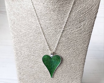 Green Heart Necklace Chunky, Large Heart Pendant For Women, Festival Necklace, Romantic Gifts For Her, Birthday Gift For Sister In Law