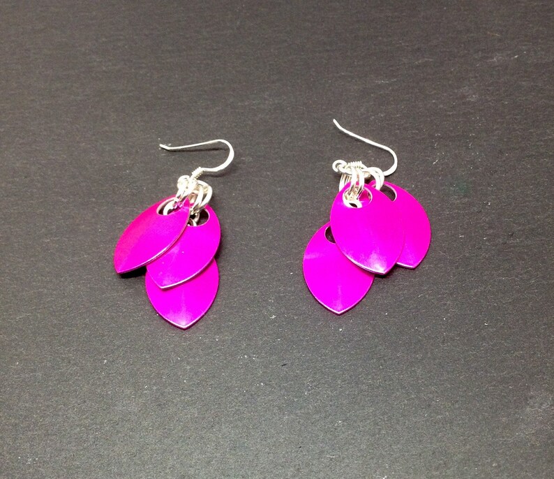 Hot Pink Earrings, Chain Mail Earrings, Funky Earrings Dangle, Boho Summer Jewelry, Sister