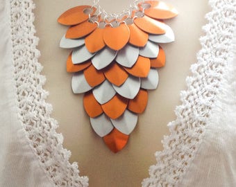 Orange Bib Necklace For Women, Dragon Scale Necklace Boho, Fantasy Jewellery, Best Friend Birthday Gift For Her, Unique Gifts For Girlfriend