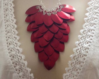 Red Dragon Scale Necklace, Chain Mail Necklace, Fantasy Jewelry, Mall Goth Girlfriend Birthday Gift For Her, Unique Gifts For Sisters