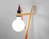 Floor Lamp with Colored Fabric Cords. Polo Lamp: ON SALE. Wood lamp, modern lamp, lampadaire, handmade lamp, lamp, wood lamp, reading lamp