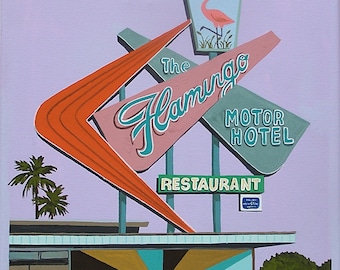 Flamingo Motel Sign Print Mid Century Modern Art Print Vintage California Neon Motel Sign Limited Edition Wall Art
