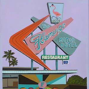 Flamingo Motel Sign Print Mid Century Modern Art Print Vintage California Neon Motel Sign Limited Edition Wall Art