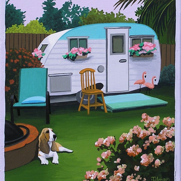 Mid Century Modern Eames Retro Limited Edition Print from Original Painting Trailer Basset Hound