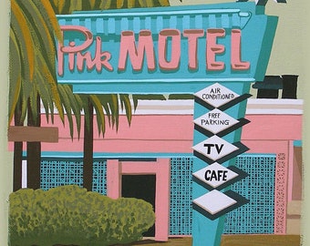 Mid Century Motel Sign Print Pink Motel Retro Motel Mid Century Modern Limited Edition Art Print Neon Sign Wall Art