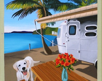 Mid Century Modern Eames Retro Limited Edition Print from Original Painting White Lab Airstream