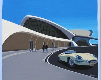 Impressão do Aeroporto JFK, Arquitetura de Eero Saarinen, Modernismo de Meados do Século XX, Edição Limitada, Arte de Parede com o Conceito do Terminal TWA