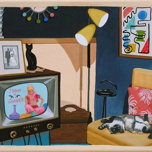 Mid Century Modern Eames Retro Limited Edition Print from Original Painting TV I Dream of Jeannie