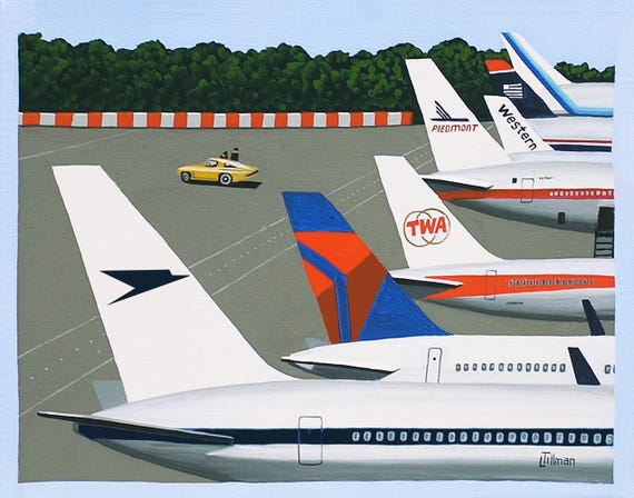 Aviation Print Vintage Airlines Tailfins Retro Airplanes Limited Edition Art Print Airport Runway Planes Wall Art
