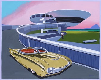 Mid Century Modern Eames Retro Limited Edition Print à partir de la peinture originale Concept Car Neimeyer