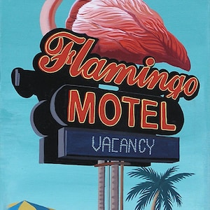 Mid Century Modern Eames Retro Limited Edition Print from Original Painting Flamingo Motel Sign