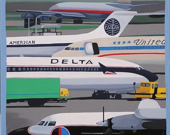 Mid Century Modern Limited Edition Print from Original Painting Vintage Airlines