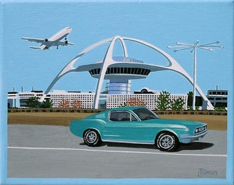 Mid Century Modern Eames Retro Limited Edition Print from Original Painting LAX Airplane