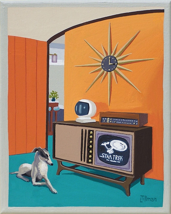 Mid Century Modern Limited Edition Print from Original Painting TV Star Trek Greyhound