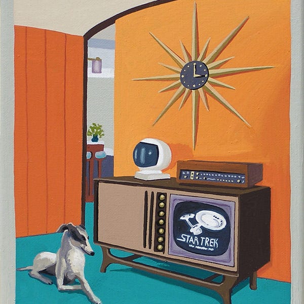 Mid Century Modern Limited Edition Print from Original Painting TV Star Trek Greyhound