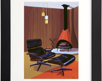Iconic Eames Lounge Chair Art Print Classic Mid Century Modern Mini Print Eames Chair Ottoman Eames Era Decor Wall Art