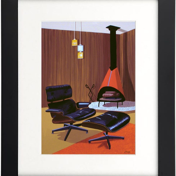 Mid Century Modern Eames Retro  Print from Original Painting Eames Chair