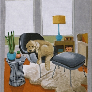 Dog Portrait Doodle Dog Wall Art Mid Century Modern Limited Edition Print Golden Doodle Eames Modern Chair Dog