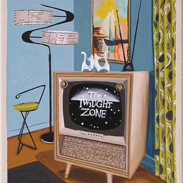 Mid Century Modern Eames Retro Limited Edition Print from Original Painting TV Twilight Zone