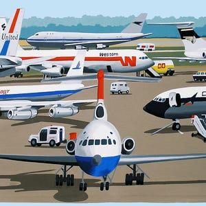 Impresión de aviación, aerolíneas vintage en la pista, aviones retro, impresión artística de edición limitada, arte de pared de aviones de pista de aeropuerto imagen 2