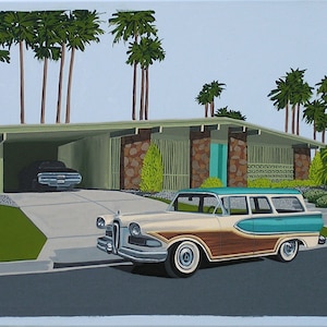 Mid Century Modern Eames Retro Limited Edition Print from Original Painting House Edsel