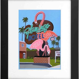 Florida Flamingo Motel Sign Mini Print - Mid Century Modern Wall Art