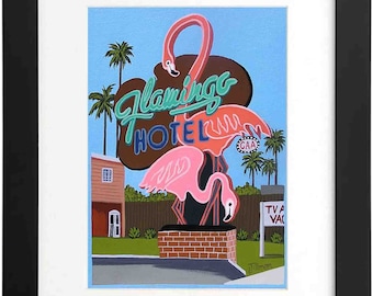 Florida Flamingo Motel Sign Mini Print - Mid Century Modern Wall Art