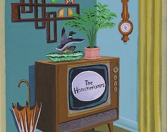 Impresión de Jackie Gleason de la década de 1950 para televisión, comedia de situación, impresión de edición limitada moderna de mediados de siglo, arte mural del programa de televisión The Honeymooners