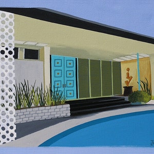 Mid Century Modern Eames Retro Limited Edition Print from Original Painting Palm Springs Pool