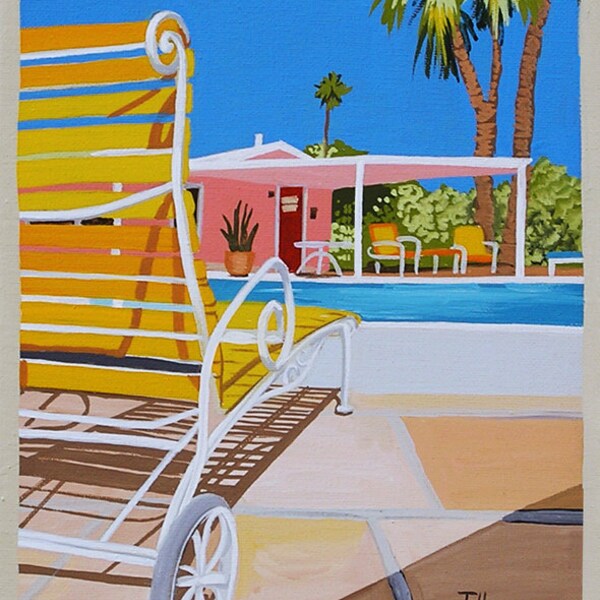 Mid Century Modern Eames Retro Limited Edition Print from Original Painting Motel Pool Chaise