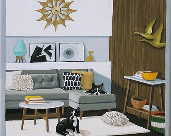 Mid Century Modern Eames Retro Limited Edition Print from Original Painting Interior Eichler