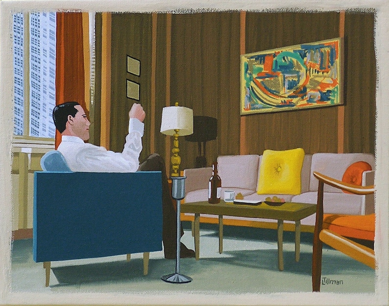 Mid Century Modern Eames Retro Limited Edition Print from Original Painting Mad Men Don Draper image 1