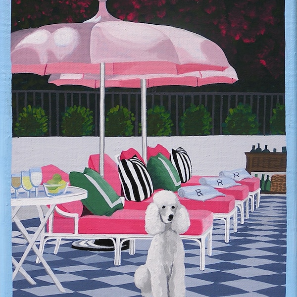 Mid Century Modern Eames Retro Limited Edition Print from Original Painting Pink Poodle