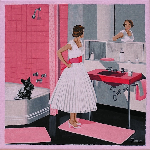 Mid Century Modern Eames Retro Limited Edition Print from Original Interior Pink Bathroom